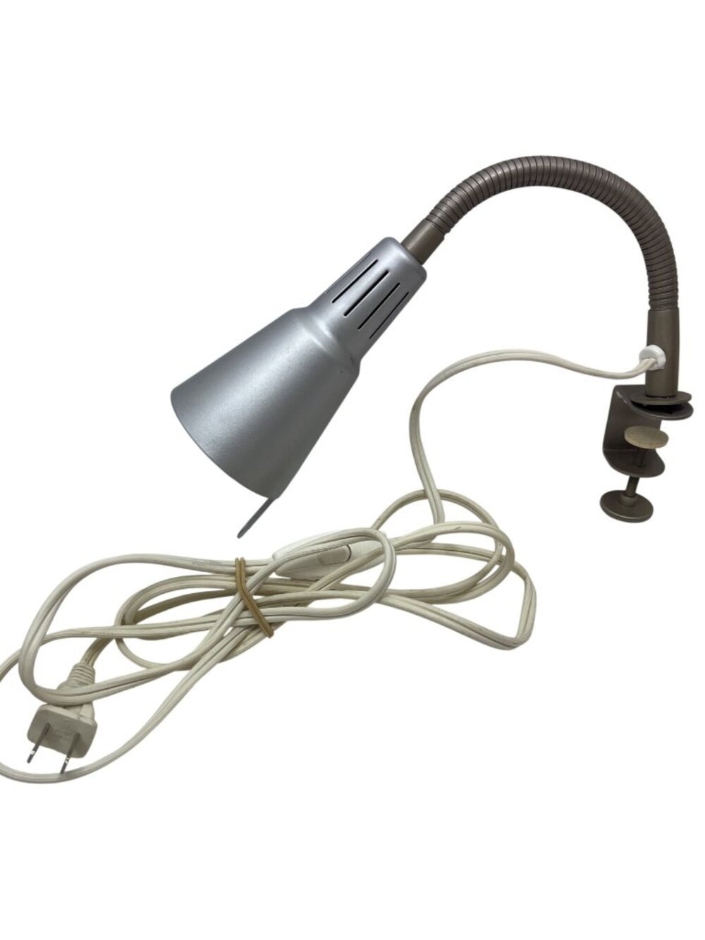 Clip-On Adjustable Gooseneck Lamp With Clamp Silver Metal Shade 25W Max 120V